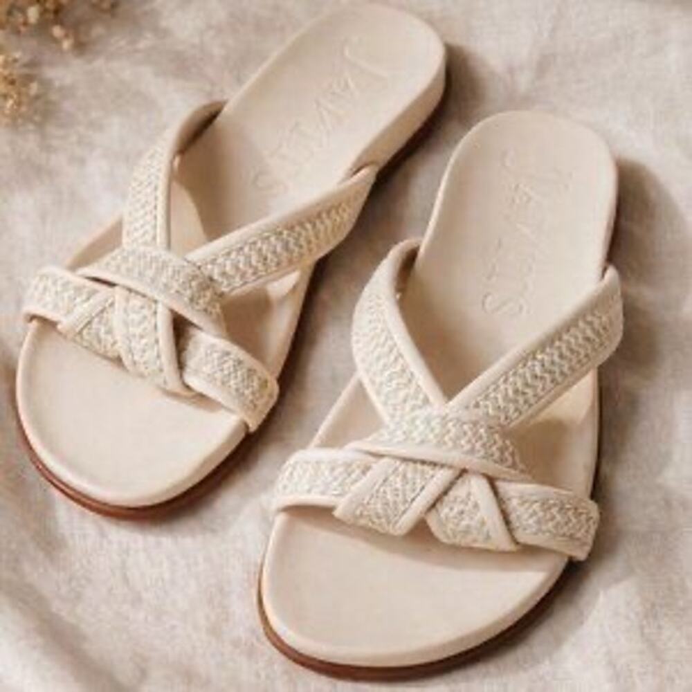 Eric Javits (9) Notti Straw Braid Slide Sandals Peanut Neutral Resort